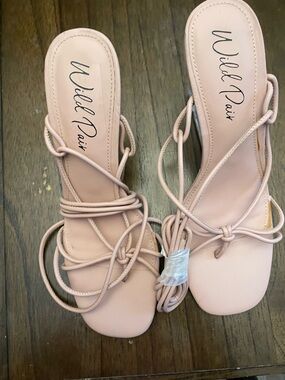 Wild Pair Blush Pink Lace-Up Square-Toe Clear Wedges